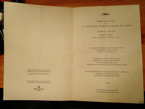 Autographe johnny et laetitia  menu cannes 1999 (3)